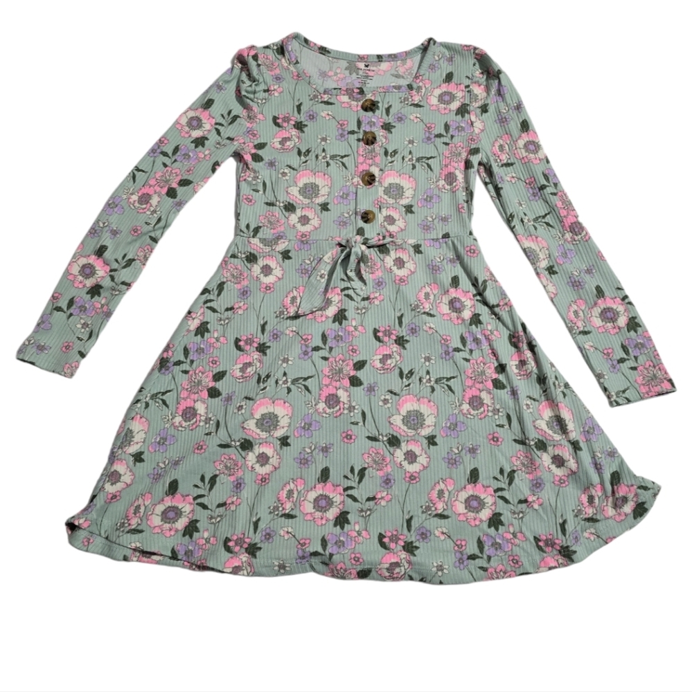 Size 7/8 Girls Long Sleeve, Lightweight, Cotton Floral Dress